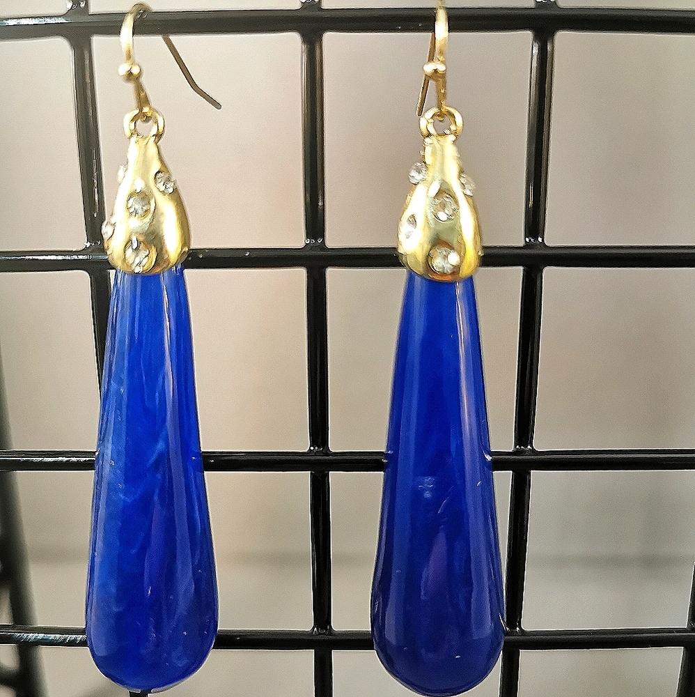 COPY - Gold and rhinestones blue drop earrings